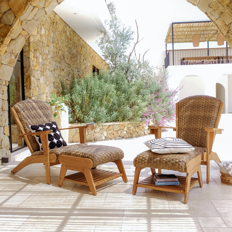 Camden 4 Pieces Teak Wood Patio Conversation Set with Padded Woven Seat – FREE Furniture Cover - Cambridge Casual