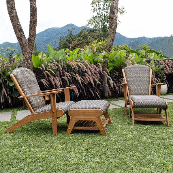 Camden 4 Pieces Teak Patio Conversation Set with Padded Woven Seat – FREE Furniture Cover
