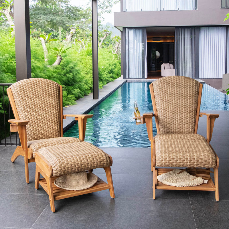 Camden Teak Wood 4 Pieces Patio Conversation Set with Padded Woven Seat – FREE Furniture Cover