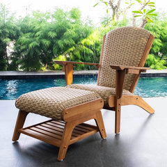 Camden Teak Outdoor Adirondack Chair with Padded Woven Seat and Ottoman – FREE Furniture Cover