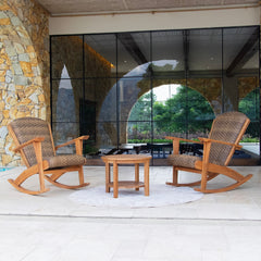 Camden Teak Wood 3 Piece Patio Rocking Chair with Padded Woven Seat