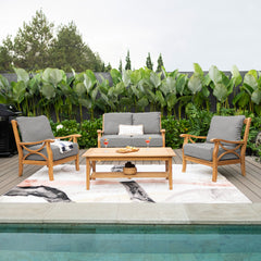Abbington 4 Piece Teak Wood Patio Conversation Set with Gray Cushion