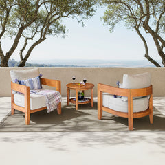 Harper Teak Wood Outdoor 3 Piece Conversation Set with Ivory Cushion