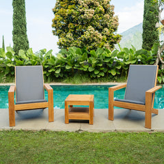 Napa Teak Wood 3 Pieces Modern Conversation Set with Gray Padded Seat – FREE Furniture Cover