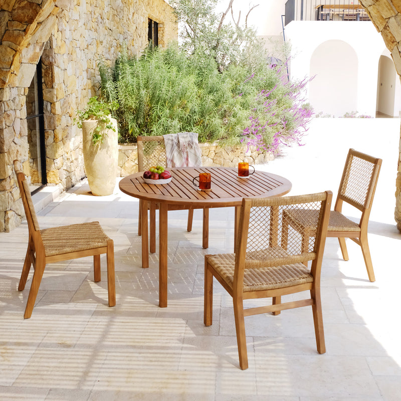 Carmel Teak Wood 5 Pieces Patio Dining Set with Honey Twist Wicker
