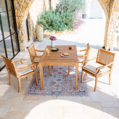 Mosko Teak Wood 5 Pieces Outdoor Dining Set with Taupe Seatpad & Black Piping