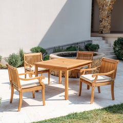 Mosko Teak Wood 5 Piece Outdoor Dining Set with Taupe Seatpad & Black Piping
