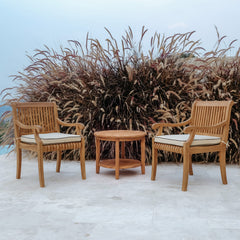 Mosko Teak Wood 3 Piece Outdoor Bistro Set with Taupe Seatpad & Black Piping