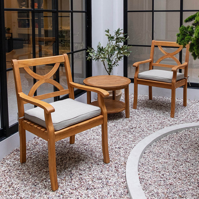 Abbington Teak Wood 3 Piece Outdoor Bistro Set with Beige Seatpad - Cambridge Casual
