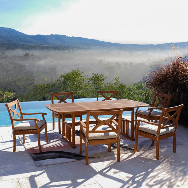 Abbington Teak Wood 7 Pieces Outdoor Dining Set with Beige Seatpad