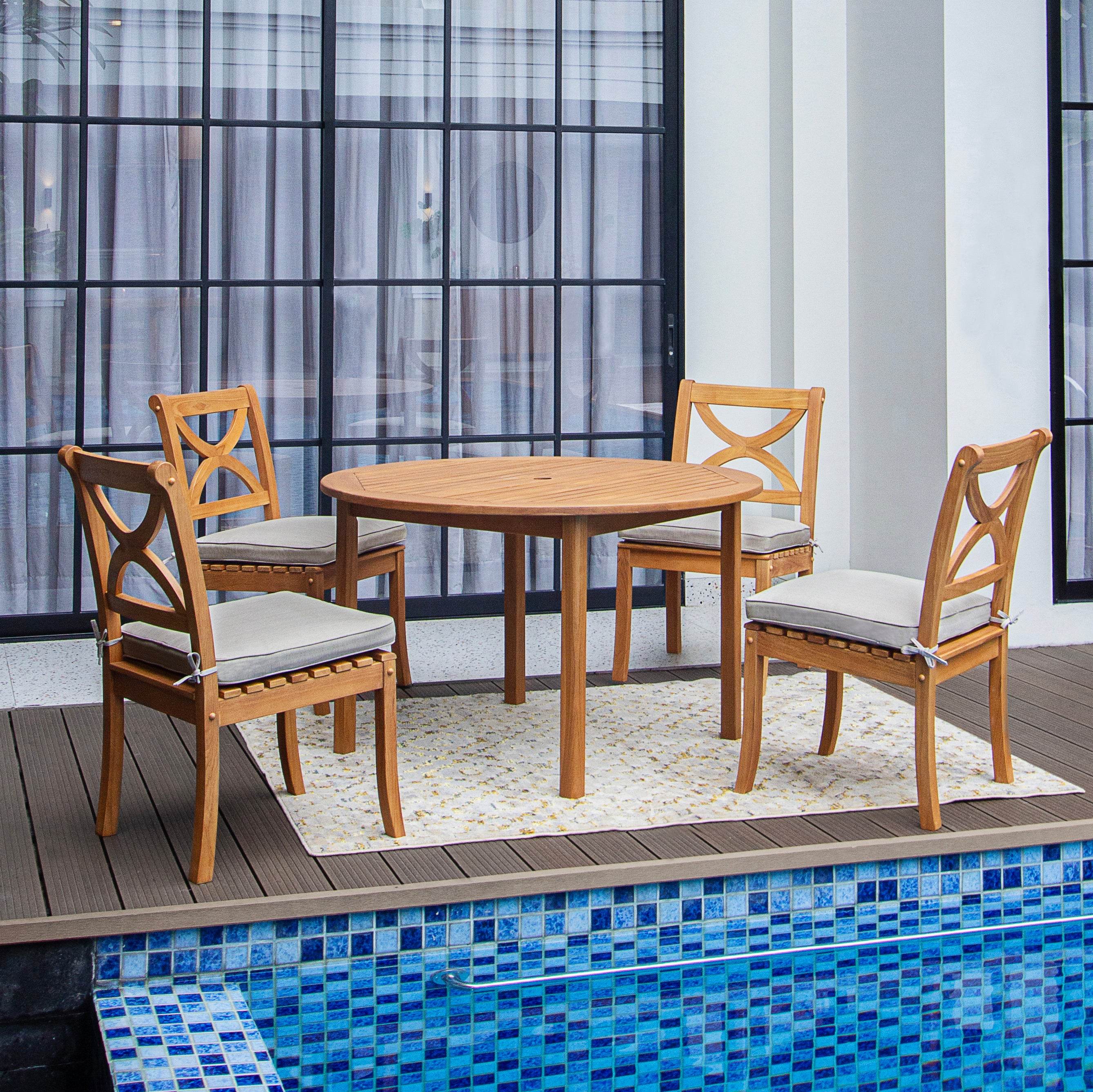 Abbington Teak Wood 5 Pieces Outdoor Dining Set with Round Dining Table - Cambridge Casual