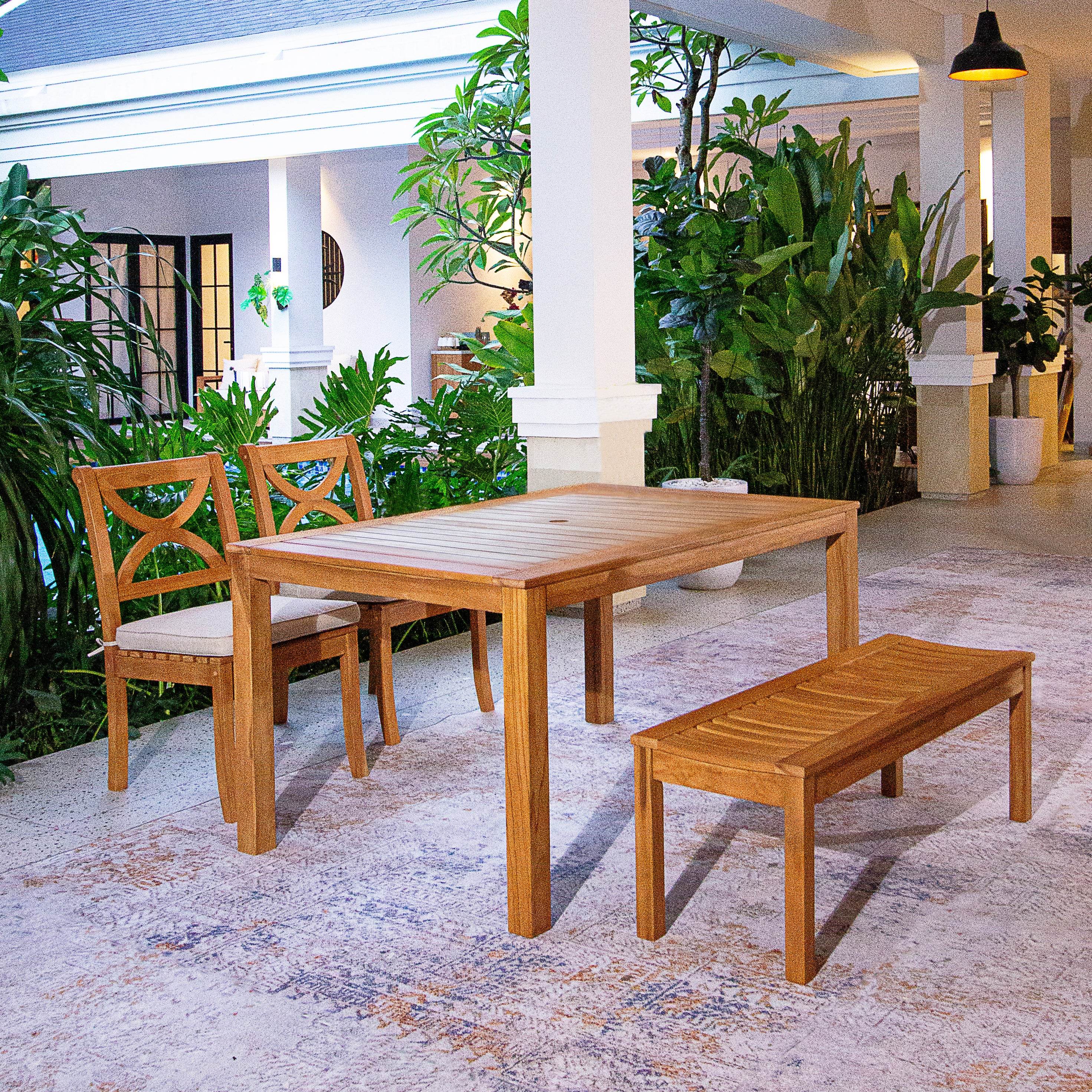 Abbington Teak Wood 4 Pieces Outdoor Dining Set with Backless Bench - Cambridge Casual