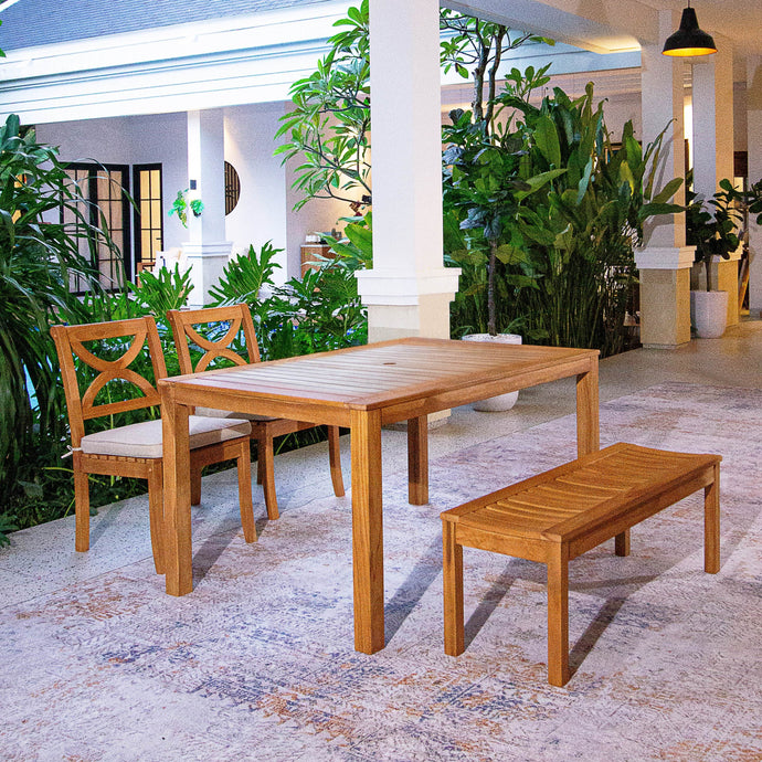 Abbington Teak Wood 4 Pieces Outdoor Dining Set with Backless Bench - Cambridge Casual