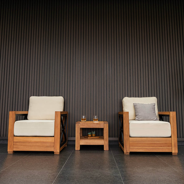 Provence Teak Wood 3 Pieces Patio Conversation Set with Ivory Cushion - Cambridge Casual