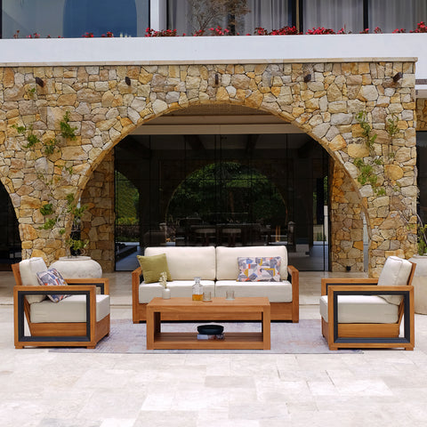 Hans Teak Wood 4 Piece Patio Conversation Set with Ivory Cushion