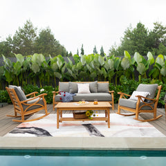 Abbington Solid Teak Wood 4 Piece Outdoor Conversation Set with Gray Cushion