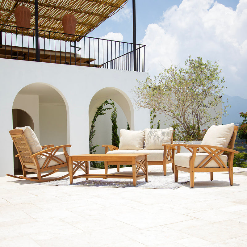 Carmel 4 Pieces Teak Wood Patio Conversation Set with Tan Cushion