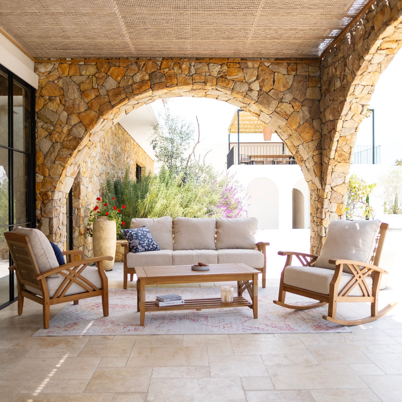 Carmel 4 Pieces Teak Wood Patio Conversation Set with Honey Twist Wicker