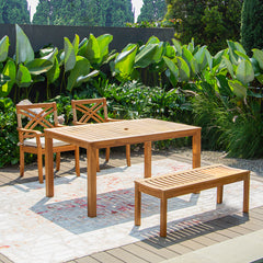 Carmel Teak Wood 4 Piece Outdoor Dining Set with Backless Bench