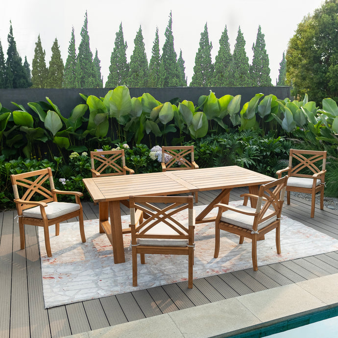 Carmel Teak Wood 7 Piece Outdoor Dining Set