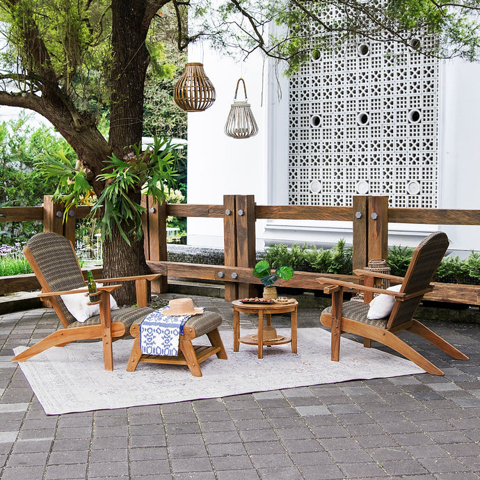 Camden 4 Piece Teak Outdoor Concersation Set with Padded Woven Seat – FREE Furniture Cover