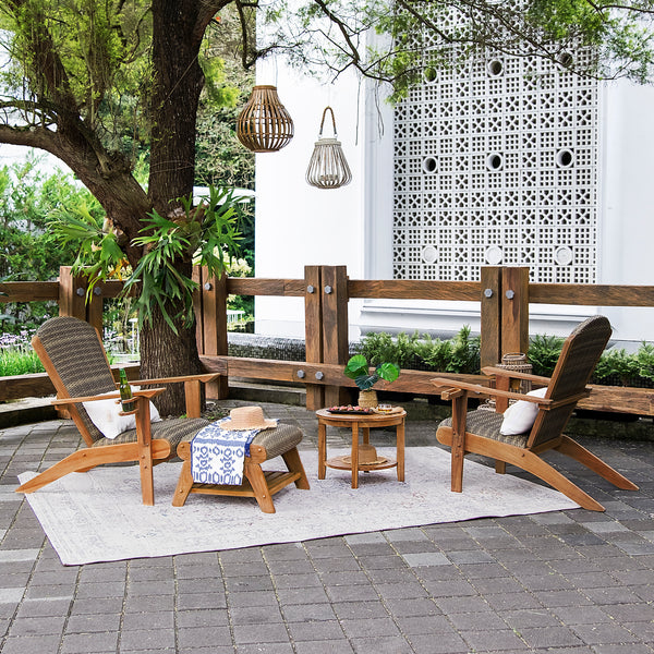 Camden 4 Piece Teak Outdoor Concersation Set with Padded Woven Seat – FREE Furniture Cover