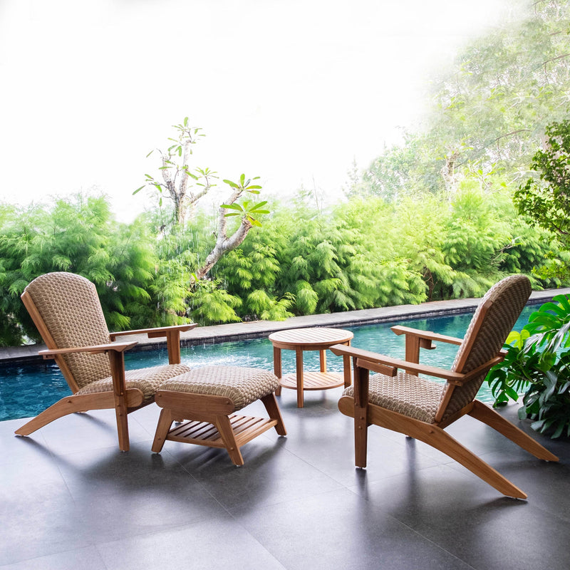 Camden Teak Wood 4 Piece Patio Conversation Set with Padded Woven Seat  – FREE Furniture Cover