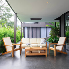 Logan Teak Wood 4 Piece Modern Conversation Set with Padded Seat