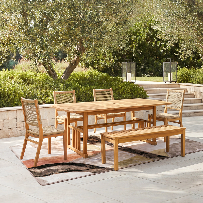 Carmel Teak Wood 6 Piece Outdoor Dining Set with Honey Twist Wicker