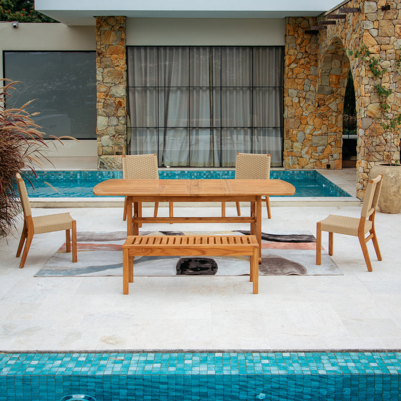 Eden Teak Wood 6 Pieces Outdoor Dining Set with Tan Polyrope