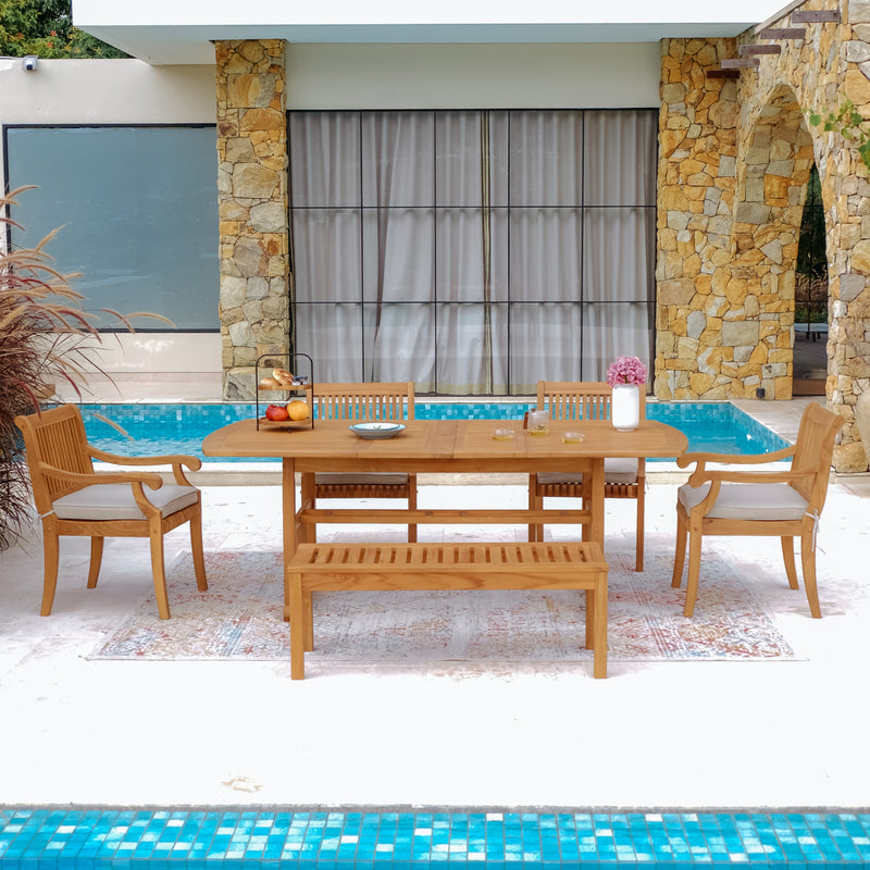 Mosko Teak Wood 6 Piece Outdoor Dining Set with Backless Bench