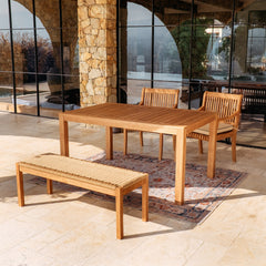 Mosko Teak Wood 4 Piece Outdoor Dining Set with Taupe Seatpad & Black Piping