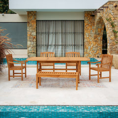Vermont Teak Wood 6 Piece Outdoor Dining Table Set