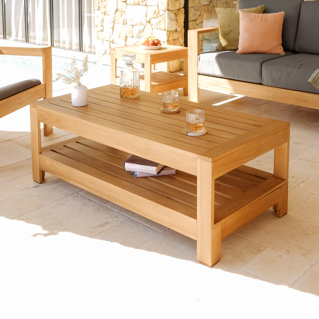 [DETAILS] Logan Teak Wood 5 Pieces Modern Conversation Set with Padded Seat