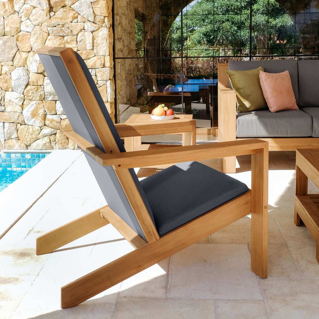 [DETAILS] Logan Teak Wood 5 Pieces Modern Conversation Set with Padded Seat