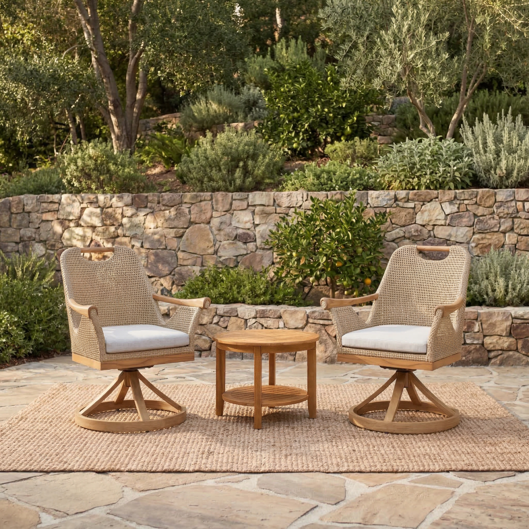 Sydney Teak 3-Piece Patio Conversation Set with Tan Cushions