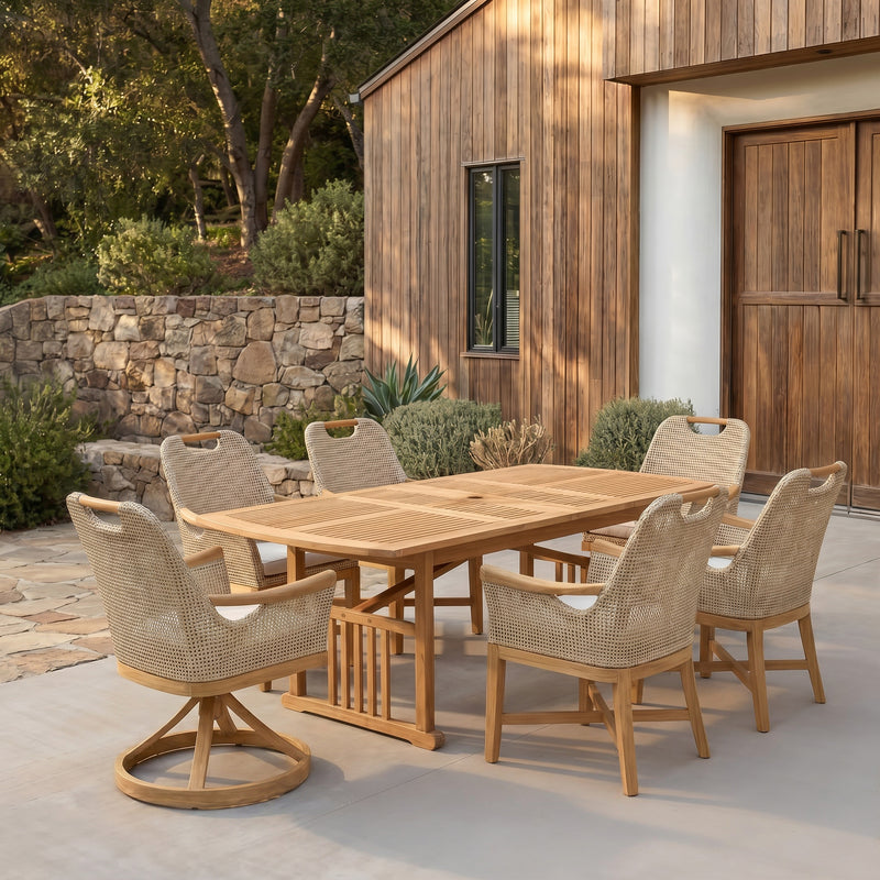 Sydney 7-Piece Teak Wood Outdoor Dining Set with Tan Cushions - Cambridge Casual