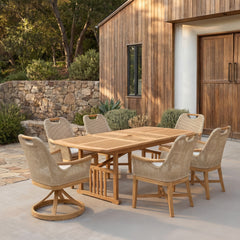 Sydney 7-Piece Teak Wood Outdoor Dining Set with Tan Cushions