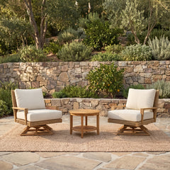 Windsor 3-Piece Teak Patio Conversation Set with Ivory Cushions