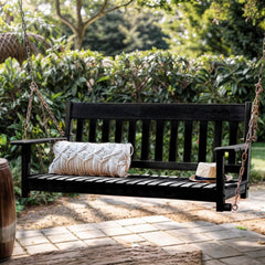 Moni Mahogany Wood Black Porch Swing