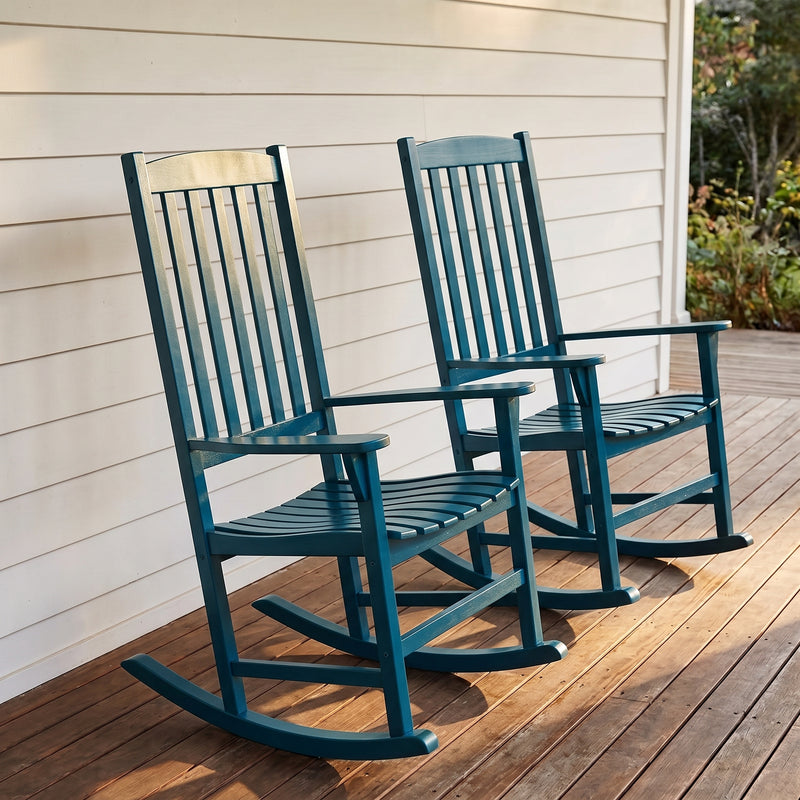 Moni 2 Piece Mahogany Wood Celestial Blue Porch Rocking Chair