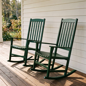 Moni 2 Piece Mahogany Wood Hunter Green Porch Rocking Chair