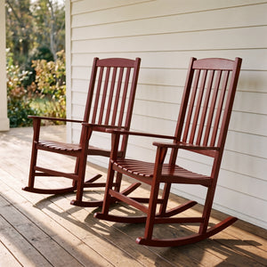 Moni 2 Piece Mahogany Wood Red Porch Rocking Chair