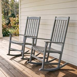 Moni 2 Piece Mahogany Wood Slate Gray Porch Rocking Chair