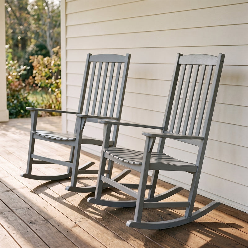 Moni 2 Piece Mahogany Wood Slate Gray Porch Rocking Chair