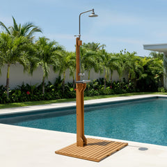 Dussi Teak Wood Freestanding Outdoor Shower and Footwash Spout
