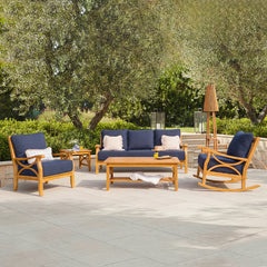 Abbington 5 Piece Teak Wood Patio Conversation Set with Navy Cushion