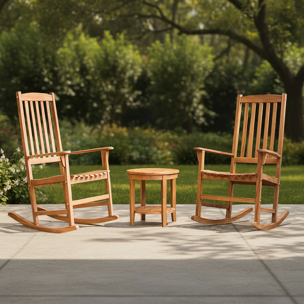 Plano Teak Wood 3 Piece Patio Rocking Conversation Set