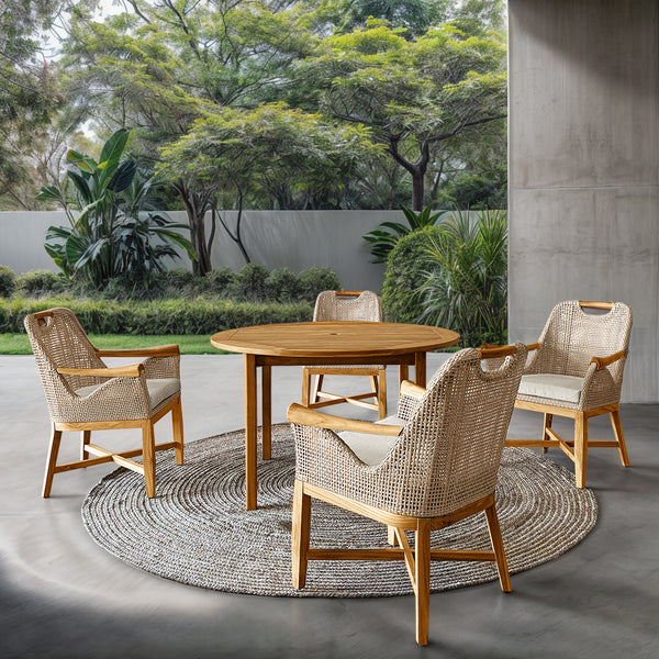 Sydney Teak Wood 5 Pieces Outdoor Dining Set with Round Table