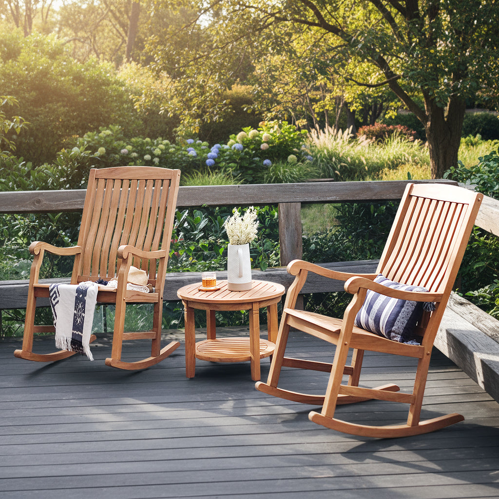 Vermont Teak 3 Piece Patio Rocking Conversation Set